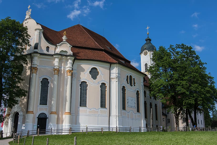 poutní kostel wies, rokoko, schwangau, náboženství, kostel, poutní kostel, umění, budova, dům uctívání, architektura, křesťanství