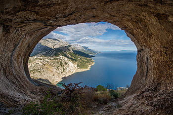 croatia, dalmatia, sea, mountain, cave, europe, tourism, landscape, travel, coast, adriatic