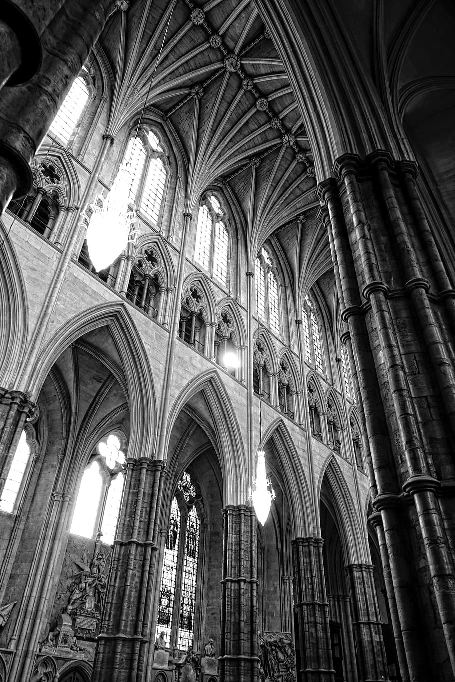 cathedral, nave, stained glass, gothic, westminster abbey, medieval, church, arches, historic