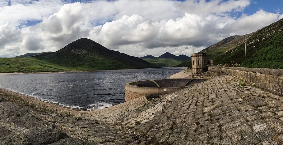 tiché údolí, Irsko, Spojené království, belfast, nebe, přehrada, scénický, přetečení, jezero, modrý, hrabství