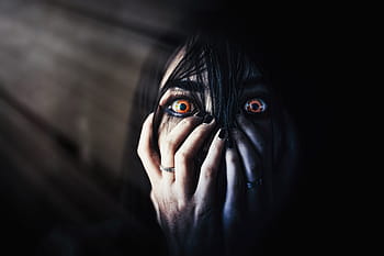 portrait, woman face, eyes, evil, faceless, hair, scary, hand, closeup, loyalty