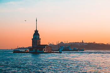 kizkulesi, uskudar, turkey, istanbul, üsküdar, beach, landscape, sunset, seagull, city, morning