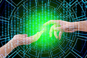 person, hand, matrix code, technology, developer, touch, finger, artificial intelligence, think, control, computer science