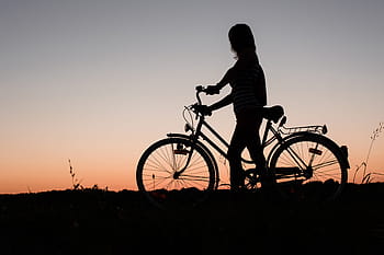 silhouette, woman, bicycle, sunset, people, bike, cycling, outdoors, sport, nature, recreational Pursuit