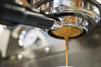 shallow, focus photography, espresso machine, coffee, machine, portafilter, brewing, fresh, espresso, drink, cafe