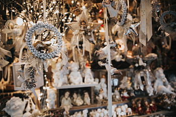 Figurensammlung, Regal, Weihnachten, Dekor, Ornamente, verwischen, Anzeige, Geschäft, Tag, keine Leute, Nahansicht