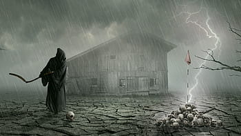grim, reaper, playing, golf, using, skull, digital, wallpaper, spooky, death, fantasy