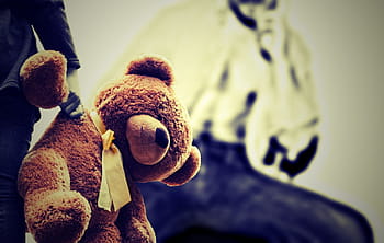 person, holding, brown, bear, plush, toy, child, abuse, fear, stop, coercion