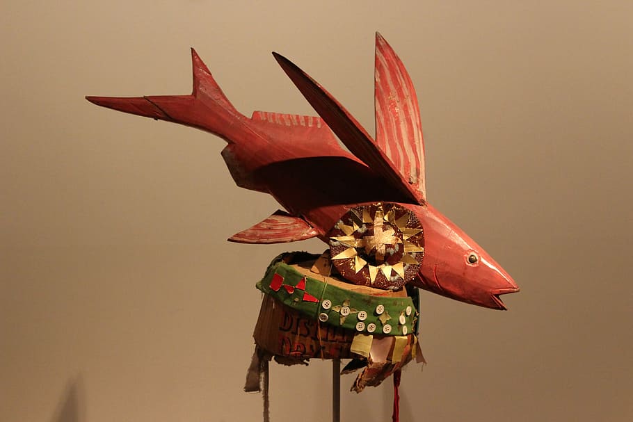 africano, uccello, pesce, arte, rosso, pulsanti, tribale, nativo, animale