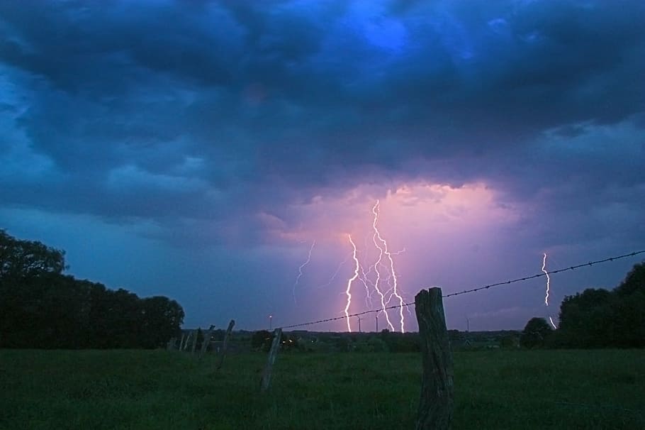 azul, nuvens, relâmpagos, tempestade, trovão, crepúsculo, nuvens de tempestade, cumulonimbus, chuva, noite, linha relâmpago