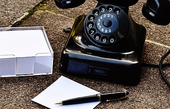 preto, caneta, ao lado, telefone roraty, telefone, velho, ano de construção 1955, baquelite, cargo, discar, aparelho de telefone