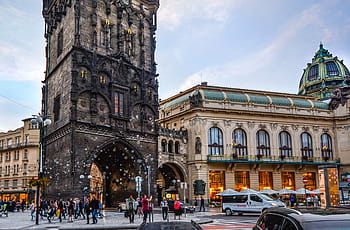 lidé, chůze, antický, stavebních konstrukcí, během dne, Praha, Česká republika, věž, město, čeština, republika, věž