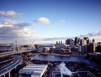 grau, schwarz, Hochhaus, Gebäude, Weiß, wolkig, Blau, Himmel, tagsüber, Boston, Horizont