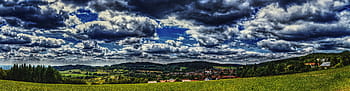 green, grass, black, sky, Panorama, Bavarian Forest, Sankt Englmar, forest, nature, landscape, idyllic