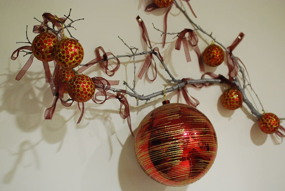 ornament, nový rok, Vánoce, Dovolená, Červené, zlato, odraz, Nový, rok, oslava, sezóna