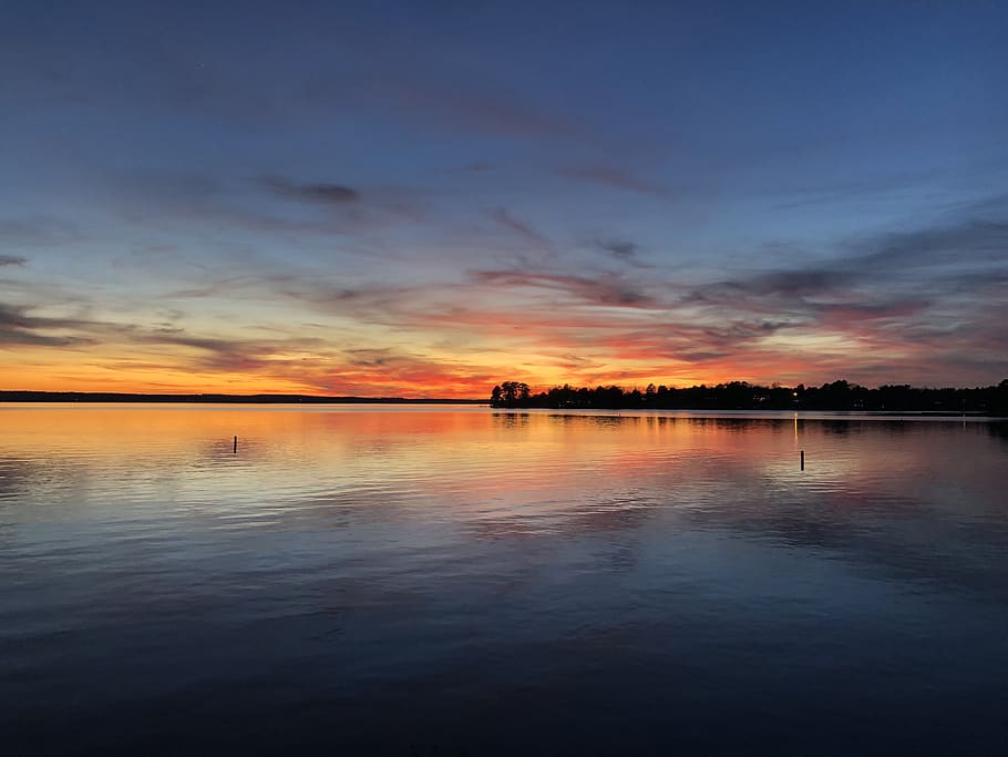 jezero, scenérie, Lake Murray, krajina, Příroda, západ slunce, uklidnit, nebe, voda, cestovat, mraky
