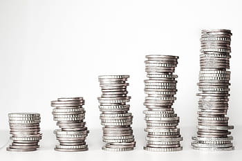 Pět, hromady, stříbrná mince, peníze, peníze věž, euro, Mince, kovové peníze, drobné, centů, cent