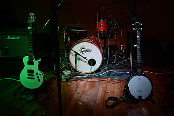band stage, band, instruments, musical, music, performance, guitar, instrument, concert, stage, club