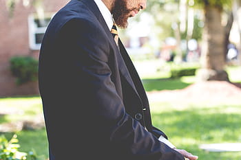person standing outdoors, people, man, coat, formal, classy, tie, tuxedo, nature, grass, green