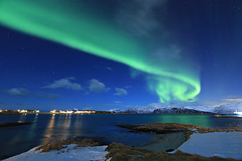 Aurora Lichter, See, Nordlicht, Norwegen, Arktis, borealis, Grün, Winter, Landschaft, Skandinavien, tromso