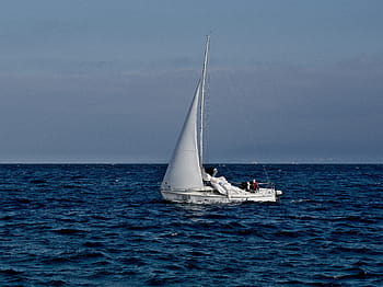 bílý, plachetnice, tělo, voda, jachta, horní, modrý, plachtění, oceán, moře, vln
