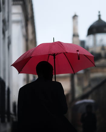 silhouette photo, man, holding, umbrella, people, guy, rain, silhouette, blur, city, walking