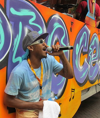 man, singing, orange, bus, Singer, Rapper, Rap, Microphone, Party, happy, graffiti