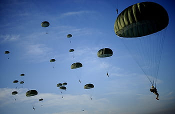 persone, paracadutismo, cielo, nuvole, paracadute, paracadutisti, galleggiante, 82nd in volo, esercito, militare, al di fuori