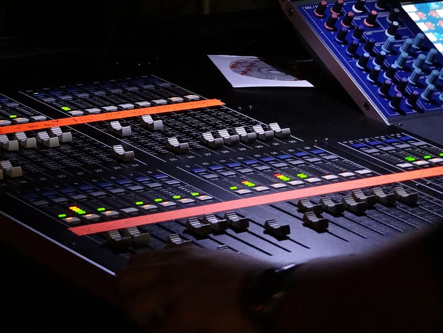 black audio mixer, desk, mixer, music studio, audio equipment, slider, electronics