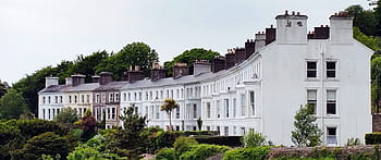 viktoriánský, terasa, domy, zakřivený, rozvoj, moře, cobh, Irsko, architektura