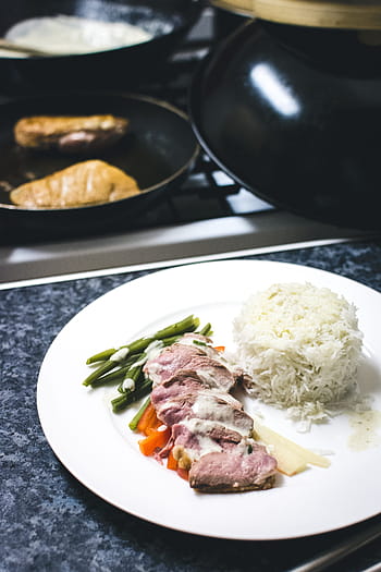 střední kachní prsa, zelenina, rýže, střední, kachna, prsa, zdravý, domácí výroba, kuchyně, maso, jídlo
