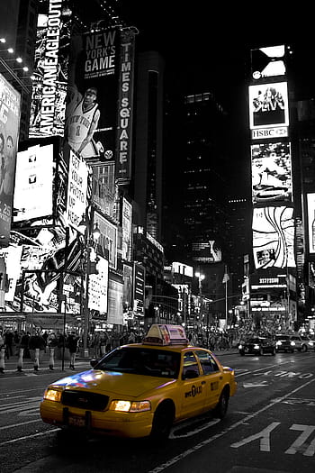 New York, Time, Time Square, Black White, new york, yellow cab, travel, building, black, cab, street, city