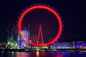 london eye, london, night, light, long time exposure, ferris wheel, england, landmark, united kingdom, tourism, architecture