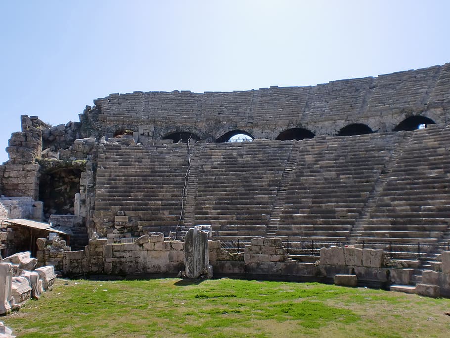 alanya, turkey, roman theatre, travel, turkish riviera, building, sea, holiday, side, old Ruin, archaeology