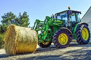 John Deere Traktor, Traktor, Heu, Ballen, Landwirtschaft, Bauernhof, Land, landwirtschaftlich, Landschaft